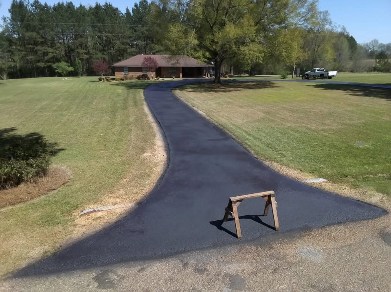 Freshly sealcoated residential driveway