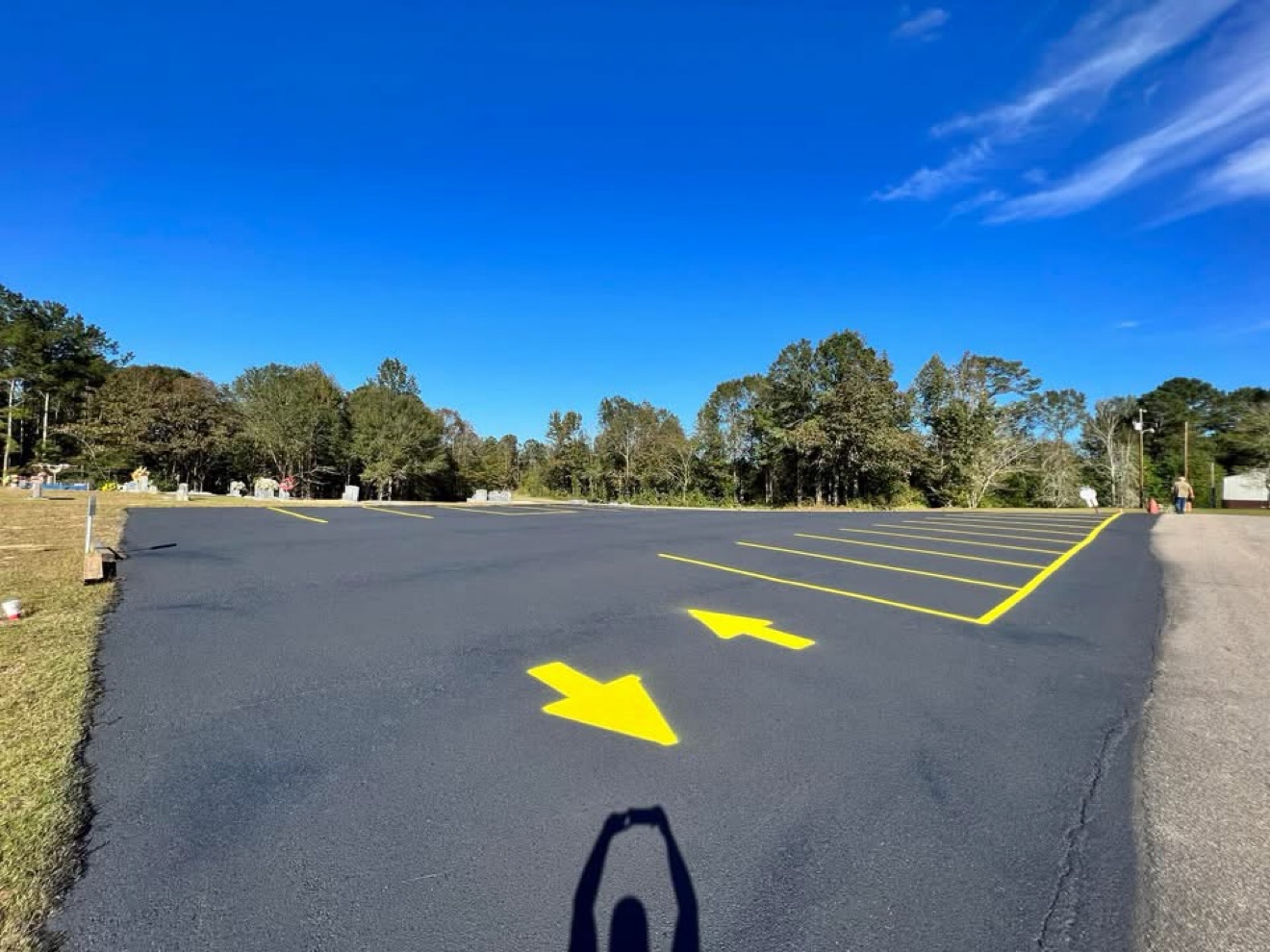 Parking lot traffic arrows and directional markings